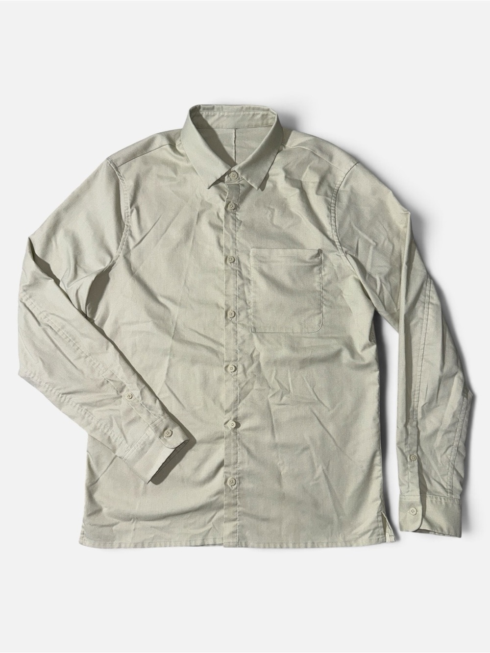 Lululemon mens L Large beige performance button up slim fit long sleeve shirt